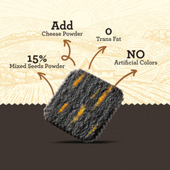 Vloong Black Seeds & Cheese Thin Crackers 8 Different Seed Mix – 20 Individually Wrapped Savory Packs (Box)