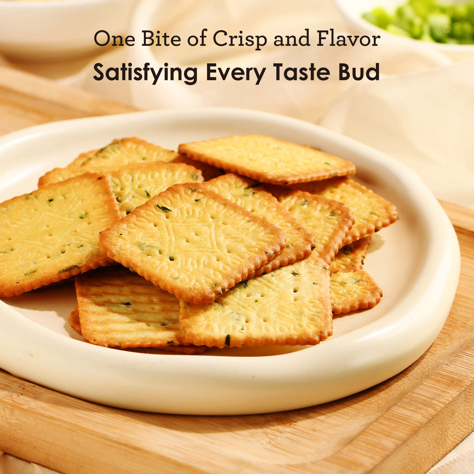 Vloong Thin Crackers Green Onion Flavor, Individually Wrapped Perfect for On-the-go Snacking, 6.3 oz/Box